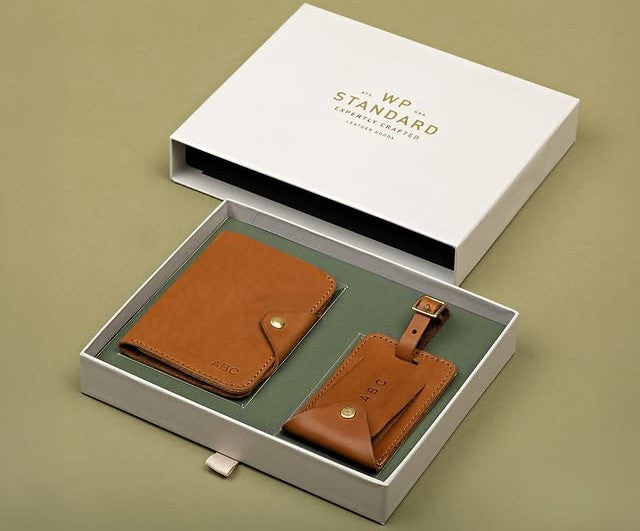  A gift pack from WP Standard with a leather passport cover and other accessories, ideal for Father’s Day gifting