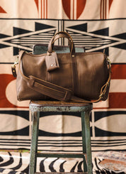 Chocolate brown leather duffle bag