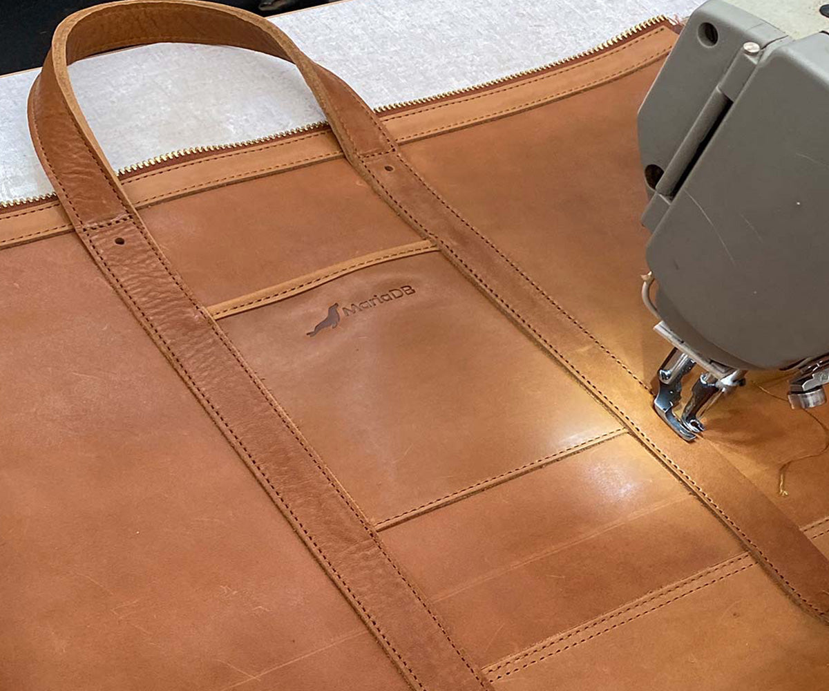 Custom Leather Tan Duffle Bag with logo