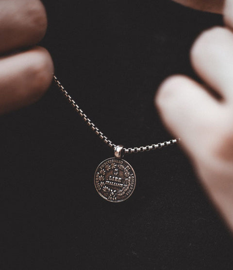 Sterling Silver Ancient Italian Lire Coin Necklace
