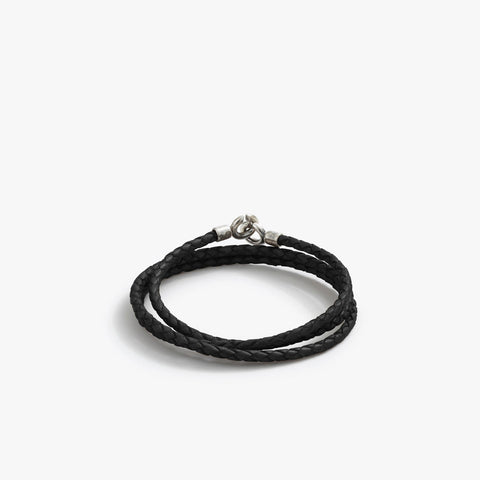 Sterling Silver 3MM C Clasp Braided Leather Bracelet