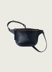 black leather sling bag