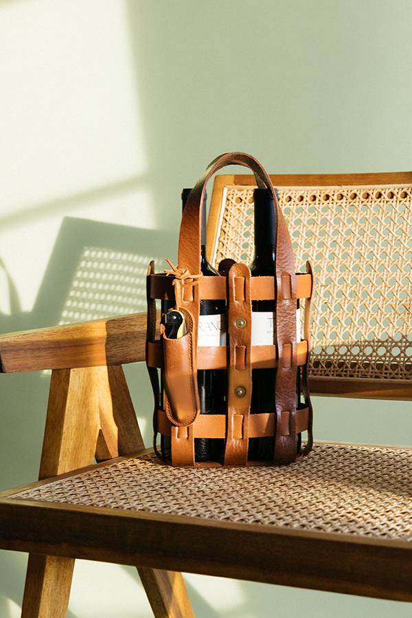 brown leather wine backpack The Wine Tote Bag - Black